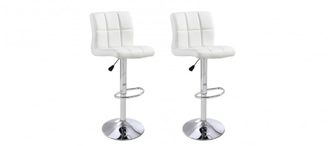 Lot de 2 tabourets de bar blancs capitonn&eacute;s - Senna