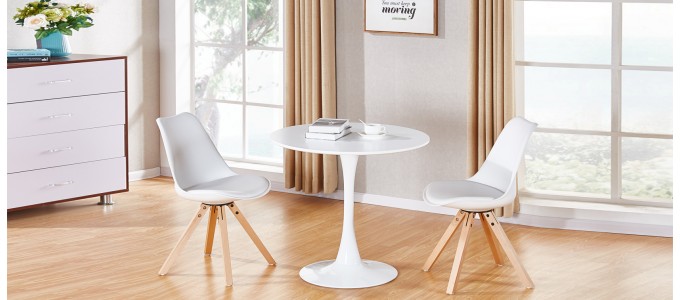 Table &agrave; manger design ronde blanche 80cm - Abrezzo