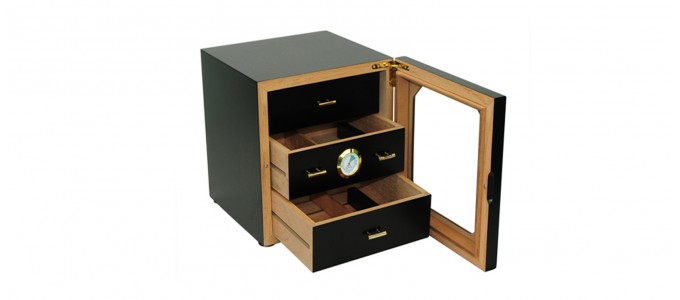 Armoire &agrave; cigares vitr&eacute;e noire - 60 cigares