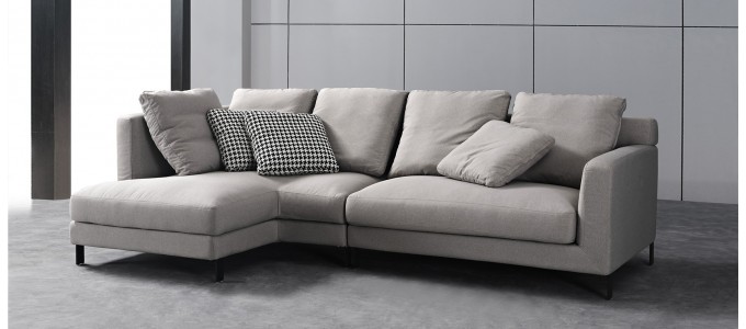 Canap&eacute; d'angle 5 places en tissu gris - Columbia