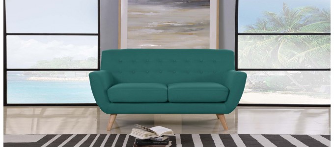 Canap&eacute; 2 places scandinave en tissu vert - Nils