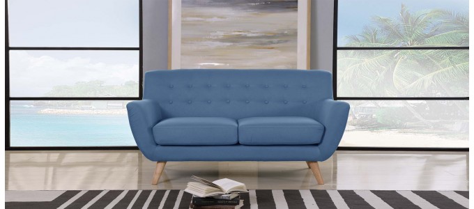 Canap&eacute; 2 places scandinave en tissu bleu - Nils