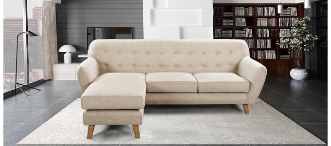 Canap&eacute; angle r&eacute;versible scandinave taupe - Sven