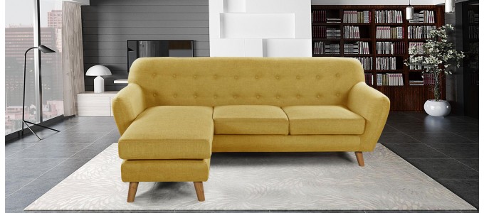 Canap&eacute; angle r&eacute;versible scandinave jaune - Sven