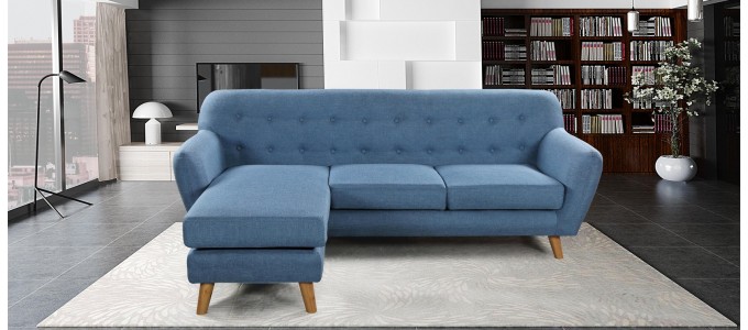 Canap&eacute; angle r&eacute;versible scandinave bleu - Sven