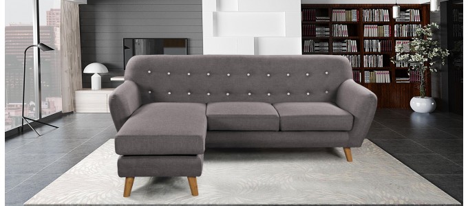 Canap&eacute; angle r&eacute;versible scandinave gris - Sven