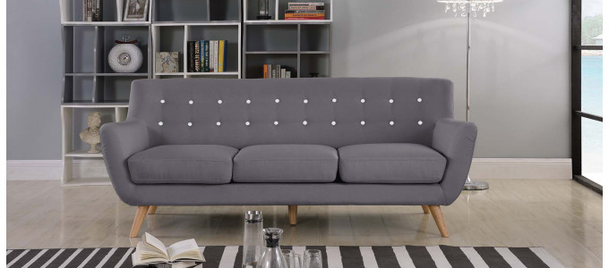 Canap&eacute; 3 places scandinave en tissu gris - Nils