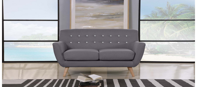 Canap&eacute; 2 places scandinave en tissu gris - Nils