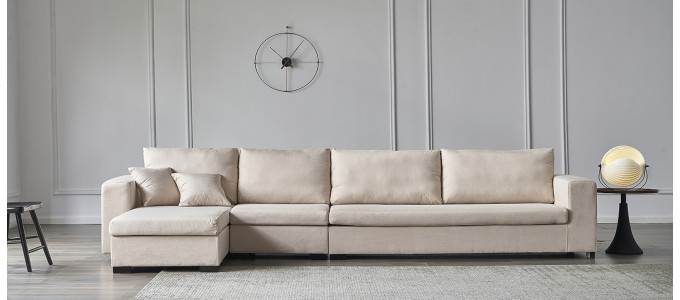 Ensemble canap&eacute; d'angle gauche et fauteuil en tissu beige - Op&eacute;ra
